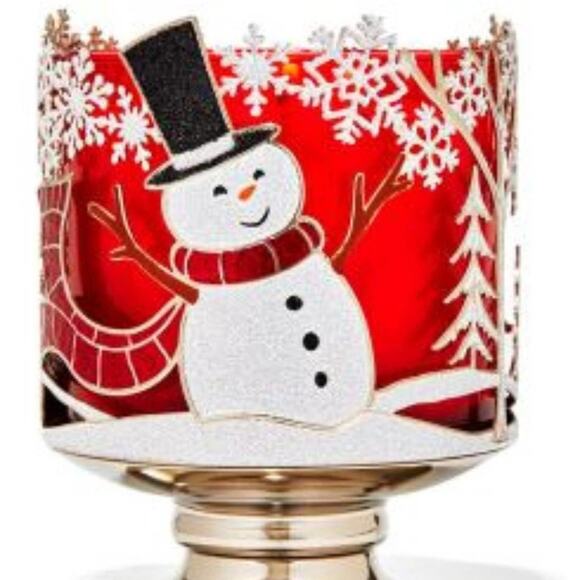 JOYFUL SNOWMAN 3-WICK CANDLE HOLDER BY BATH AND BODY WORKS HOLIDAY CHRISTMAS NEW - Picture 2 of 3